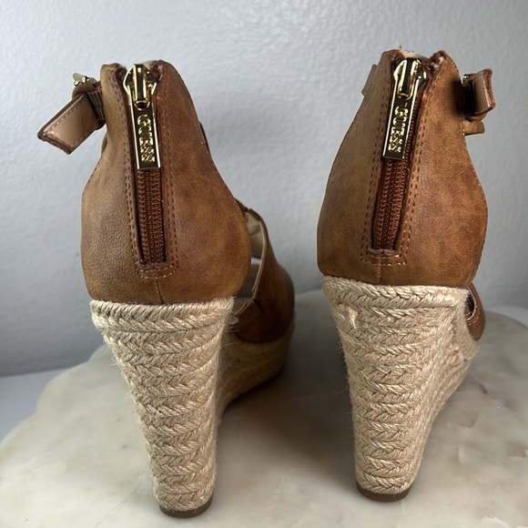 Guess Shoes Guess Brown Espadrille Wedge Sandals With Gold Hardware